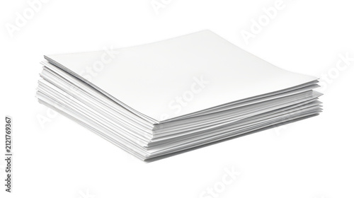 Stack of white blank square paper sheets isolated on transparent background
