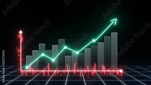 Financial Growth Chart with Upward Trend and Grid Lines During Nighttime