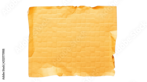 Square sheet of crumpled orange grid paper isolated on transparent background