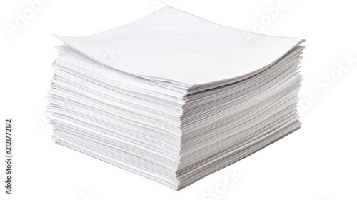 Large stack of loose white paper sheets on transparent background for creative mockup