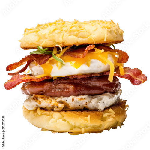 Savory bacon egg and cheese breakfast sandwich isolated