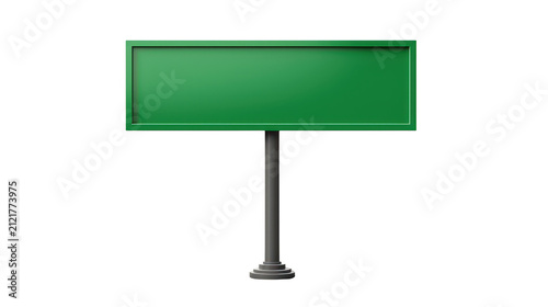 Empty green billboard sign on a pole with checkered background for advertising or information