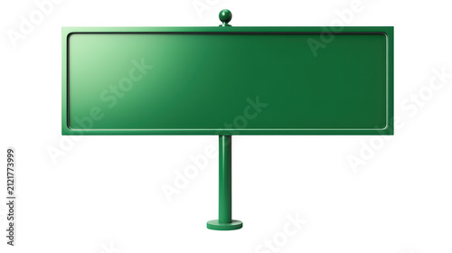 Green rectangular billboard sign with a pole and base on a transparent background
