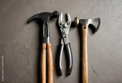 Claw hammer, pliers, and ha...