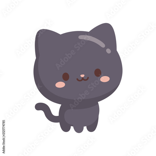 Bild auf Leinwand Cute Kawaii Black Cat Character with Purple Ears in Halloween Style