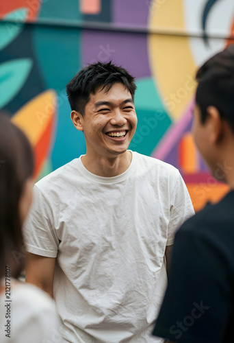 Happy young asian man laugh...