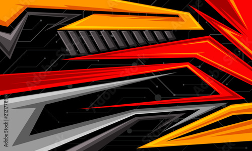 Abstract Geometric Racing Livery Background with Dynamic Orange Red and Gray Stripes for Car Wrap and Jersey Design