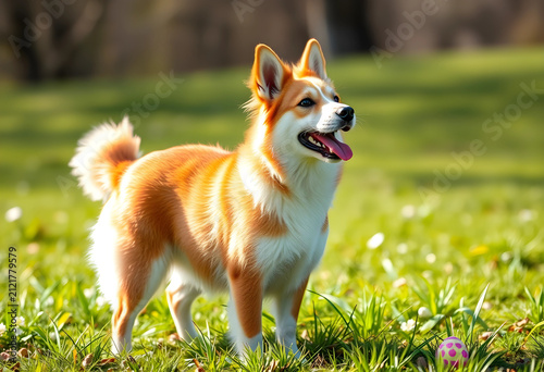 Happy shiba inu dog standin...