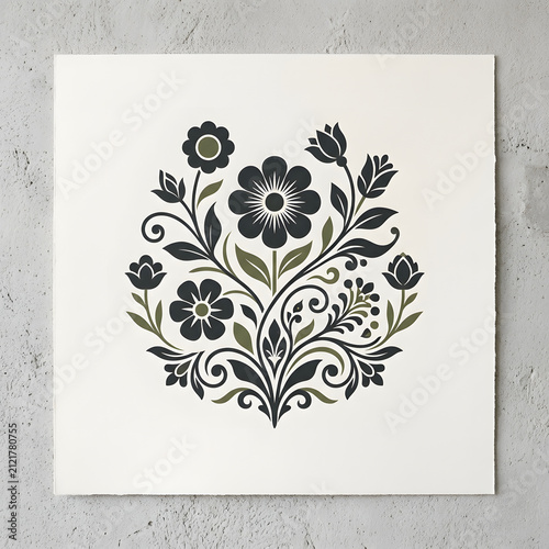Intricate black and white floral design artwork illustration.