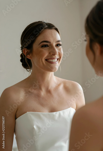 Smiling bride in white stra...