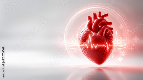 World Heart Day concept with a realistic red heart and glowing ECG pulse, symbolizing cardiovascular health, prevention, awareness, and medical care for September 29 campaigns.