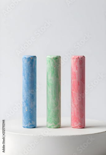 Three colorful chalk sticks...