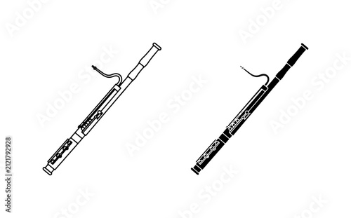 Bassoon Vector Icons, Double Reed Woodwind Instrument Silhouettes, Classical Music Symbols