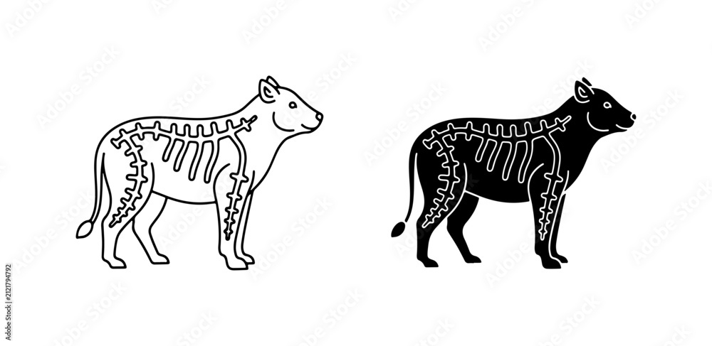 Obraz premium Tasmanian Tiger Skeleton Vector Icons, Black and White Animal Silhouette Graphics