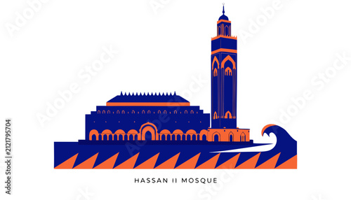 фотографія Very beautiful realistic vector illustration of the HASSAN II MOSQUE featuring t