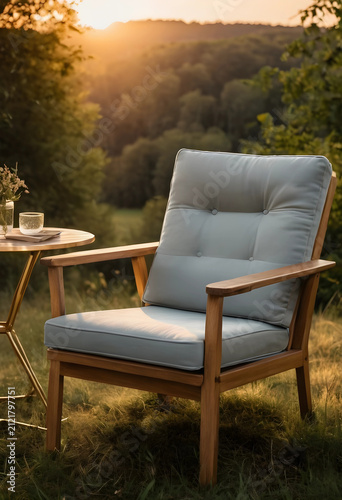 Empty wooden armchair with ...