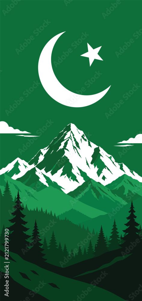 Fototapeta premium Pakistan Flag Above Mountain Landscape Symbolizing National Pride Independence Patriotism and Natural Beauty