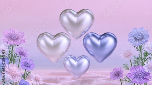 Pastel Heart Background in Purple And Blue, Serene Design