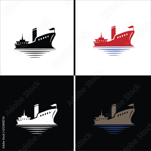 Bild auf Leinwand Ship logo icon set, minimalist nautical vessel symbols for maritime branding and transport
