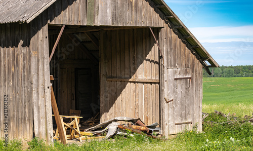A fragment of an old wooden barn