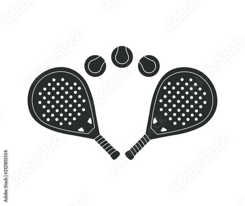 Padel tennis club logo and sport emblem featuring a padel racket silhouette with ball, designed as a vector prints