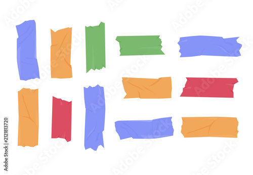 A set of realistic colorful adhesive washi tape strips and stickers vector illustration. Vector illustration