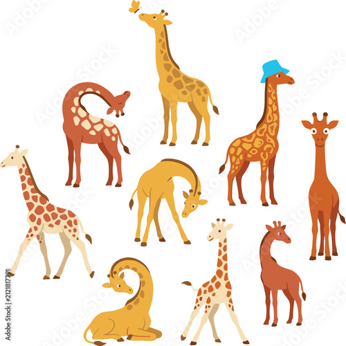 Canvas Print Cute cartoon giraffe characters flat vector illustrations set