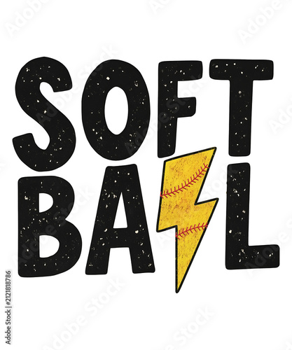 Softball Lightning Bolt Typography PNG, Retro Softball Mom Sports Design, Vintage Athletic Sublimation Graphic, Digital Download