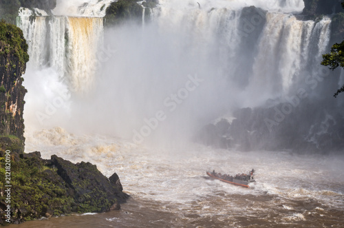Macuco Safari Boat in the Mist Below Iguazu Falls