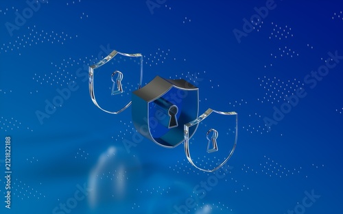 3D glass shield icon set for cybersecurity and data lock