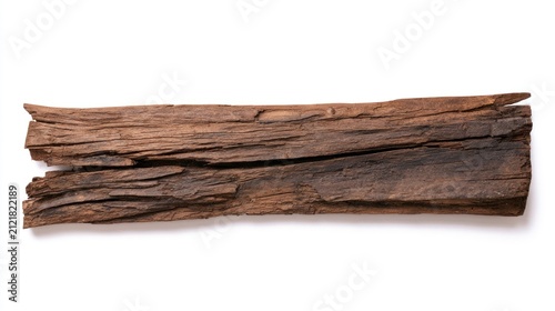 Single aged and weathered wood plank isolated on white background