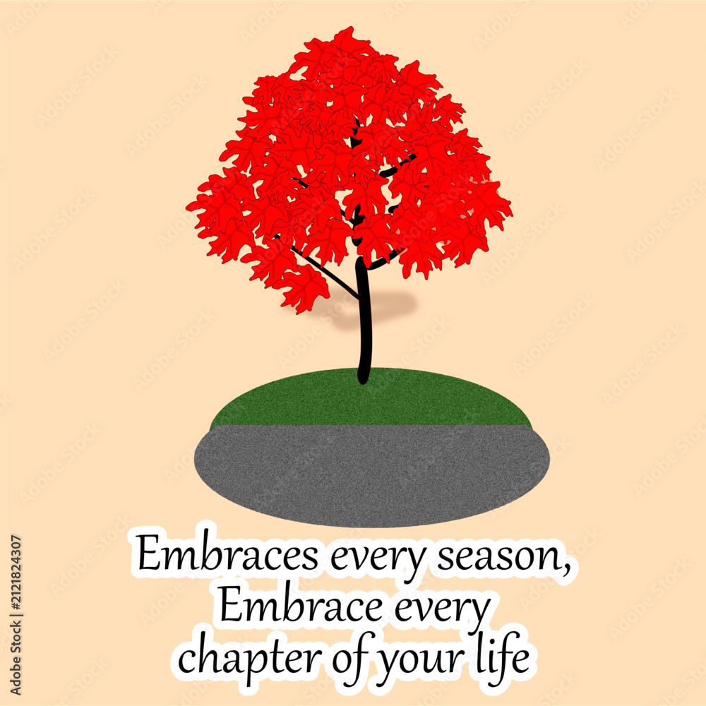 Red Maple Tree with Inspirational Quote on Minimal Background Positive ...