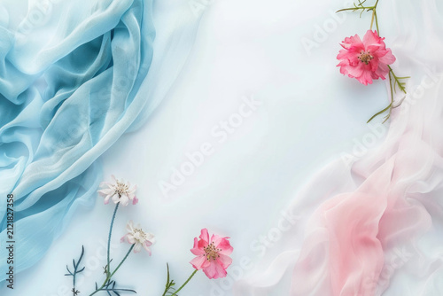 Blue Pink Fabric Floral Background
