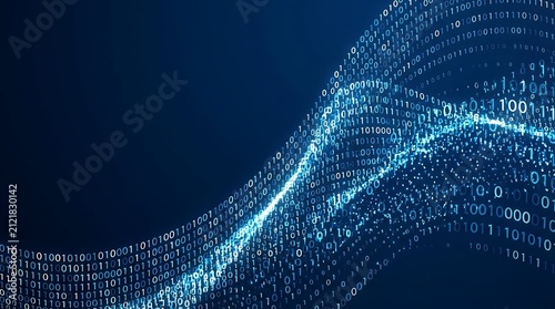 Obraz w ramie Dynamic Binary Code on Blue Background: Data Transfer AI Cloud Computing Digital Technology Concept global binary code blue background data transfer ai cloud computing binary code with copy space