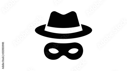 Vector illustration of vector icon of a burglar wearing a fedora hat and a domino mask on a transparent background