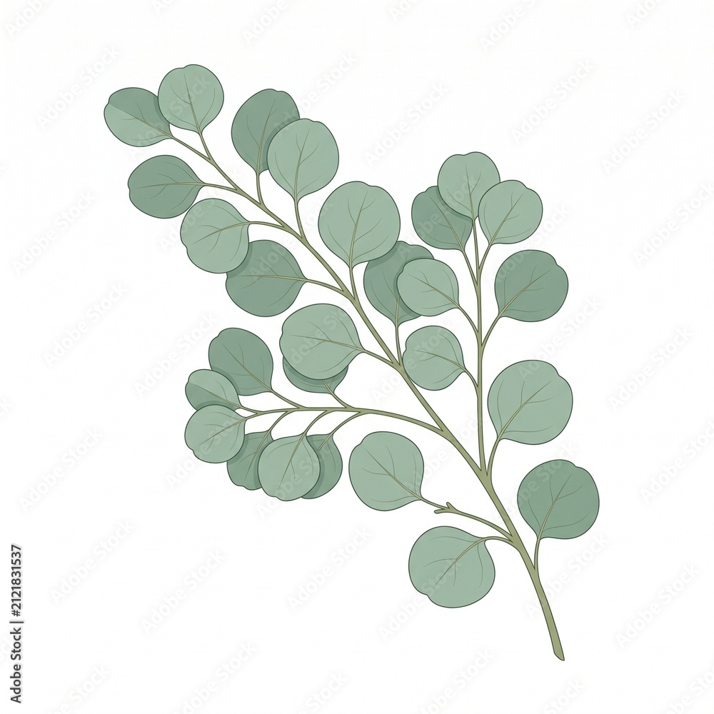 Obraz premium Eucalyptus branch illustration with round green leaves isolated on white background
