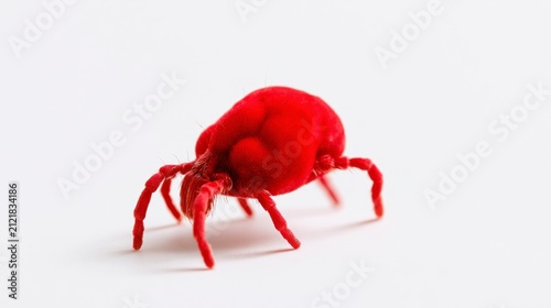 Macro Photography of a Red Velvet Mite Isolated on a White Background