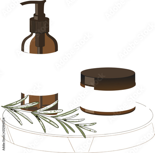 Minimalist Organic Beauty Product Shot with Green Leaf Accent.