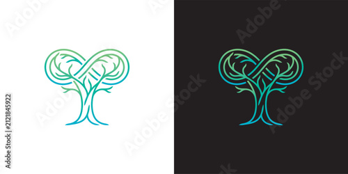 Infinity Tree Symbol Graphic Featuring Intertwining Branches and Roots in a Linear Gradient Style for Environmental and Growth Concepts