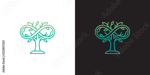 Minimalist Tree of Life Logo with Infinity Symbol Representing Eternal Growth and Environmental Sustainability