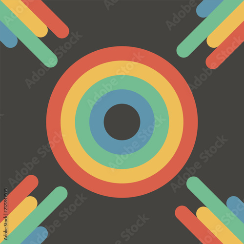 Colorful concentric circle target with diagonal striped accents