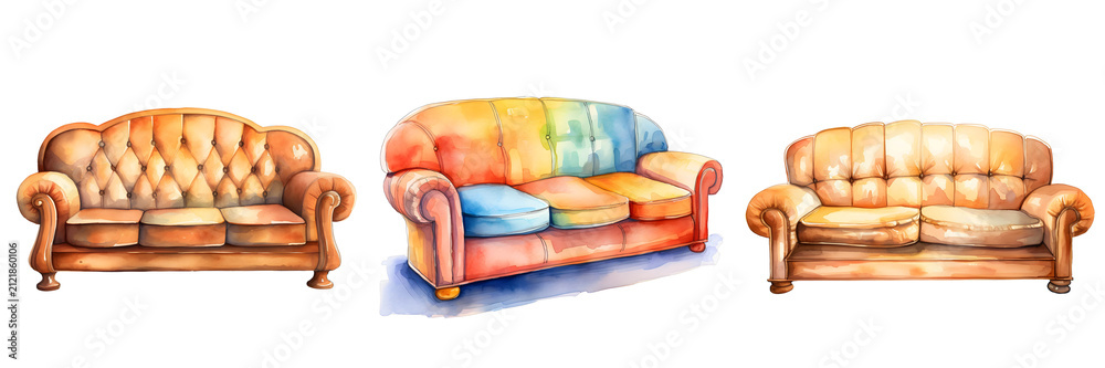 Fototapeta premium Collection of couches with different designs and colors against a black background