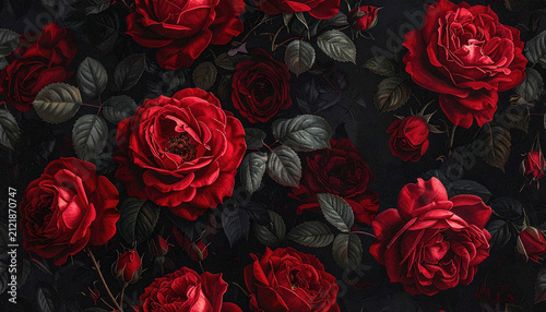 Baroque Moody Oil Painting Red Rose Pattern