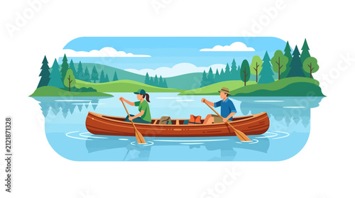 Canoeing Couple Enjoying Summer Adventure on a Lake