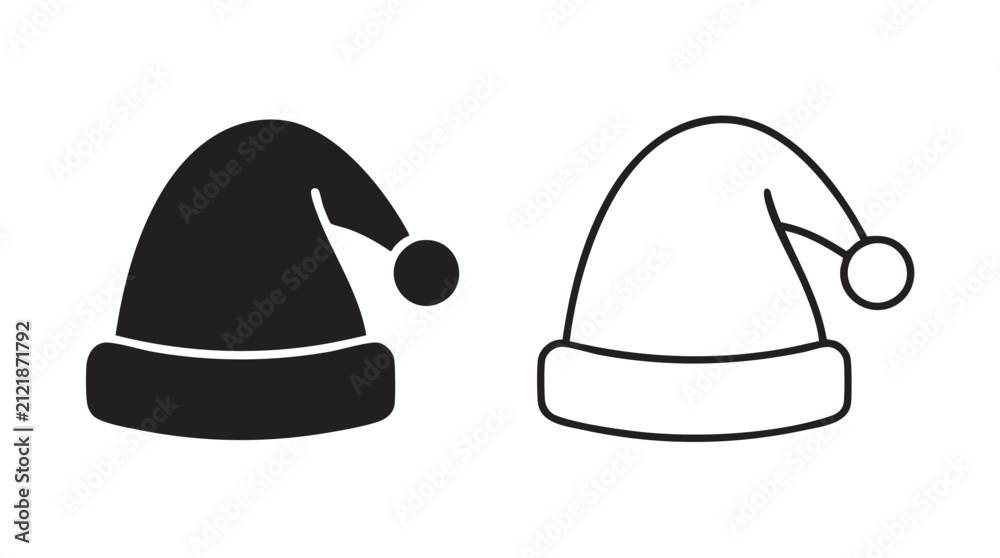 Fototapeta premium santa claus hat vector icon in black silhouette and outline art black silhouette black silhouette and outline art vector icon