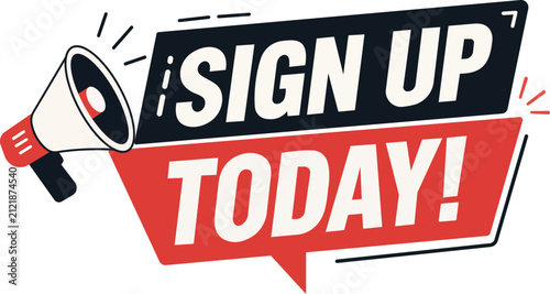 Sign Up Today Megaphone Announcement Banner Flat Vector Illustration for Marketing and Call to Action