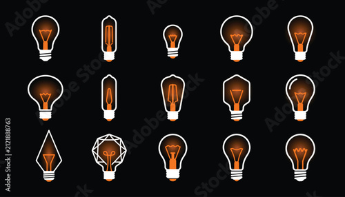 Fotografía Collection of various vintage style incandescent light bulbs with glowing filame