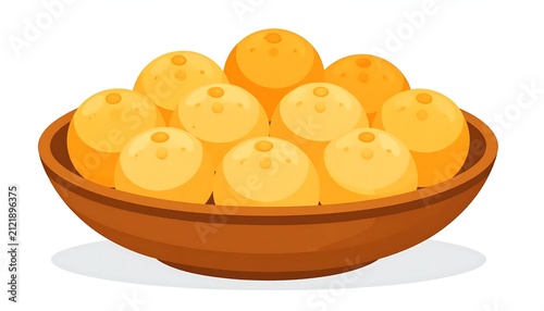 Freshly baked orange muffins in brown paper basket.