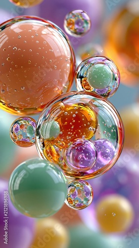 Colorful Glossy Translucent Spheres with Tiny Bubbles Macro