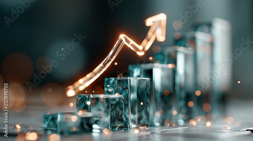 Financial Growth Chart of Glass Blocks with Golden Arrow